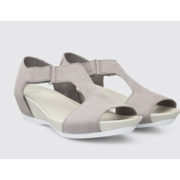 Camper Shoes - CAMPER •40/ 9• Nubuck Leather Micro Wedge T-Strap Sandals $160 Pastel Gray Grey